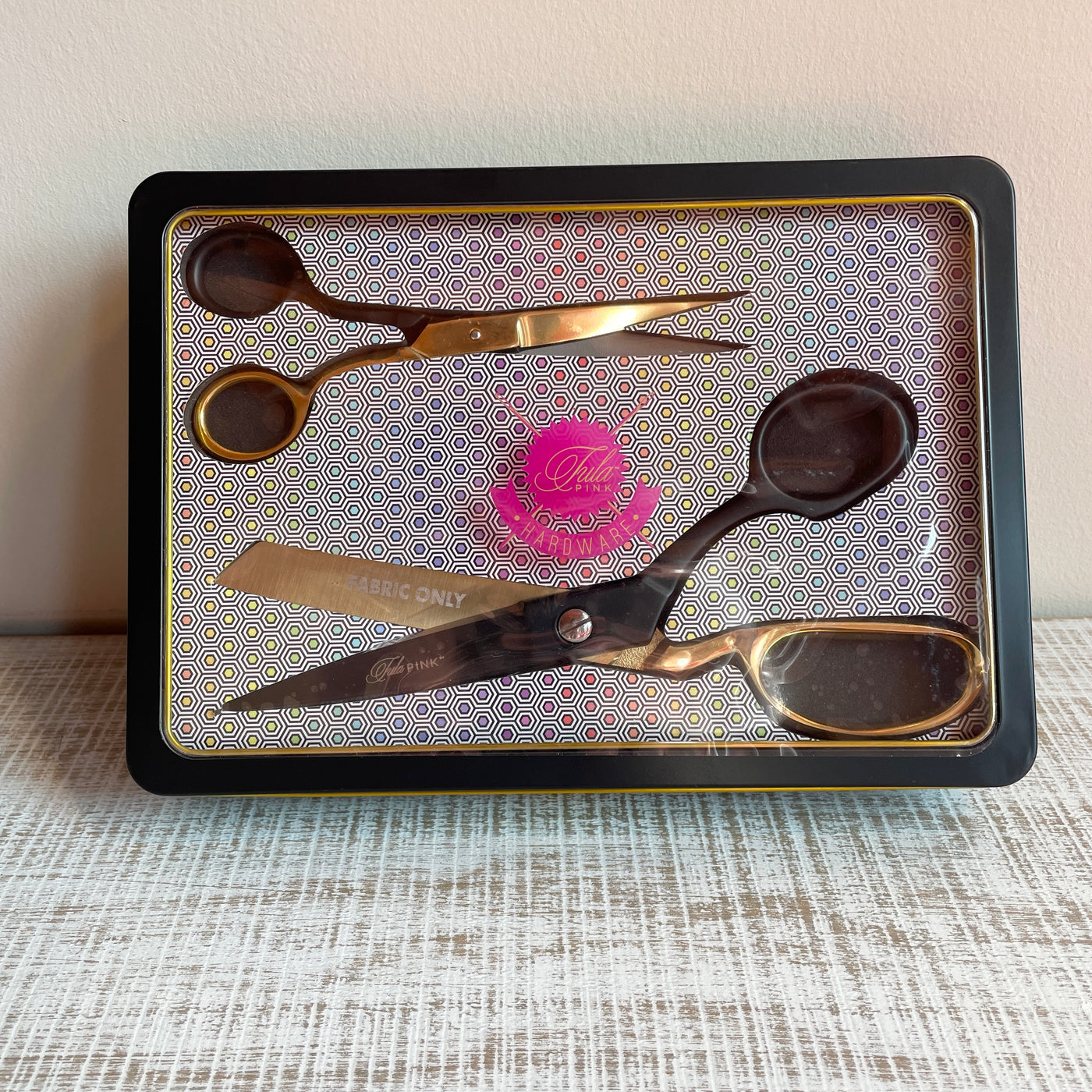 Tula Pink Limited Edition Black & Gold Scissor Tin